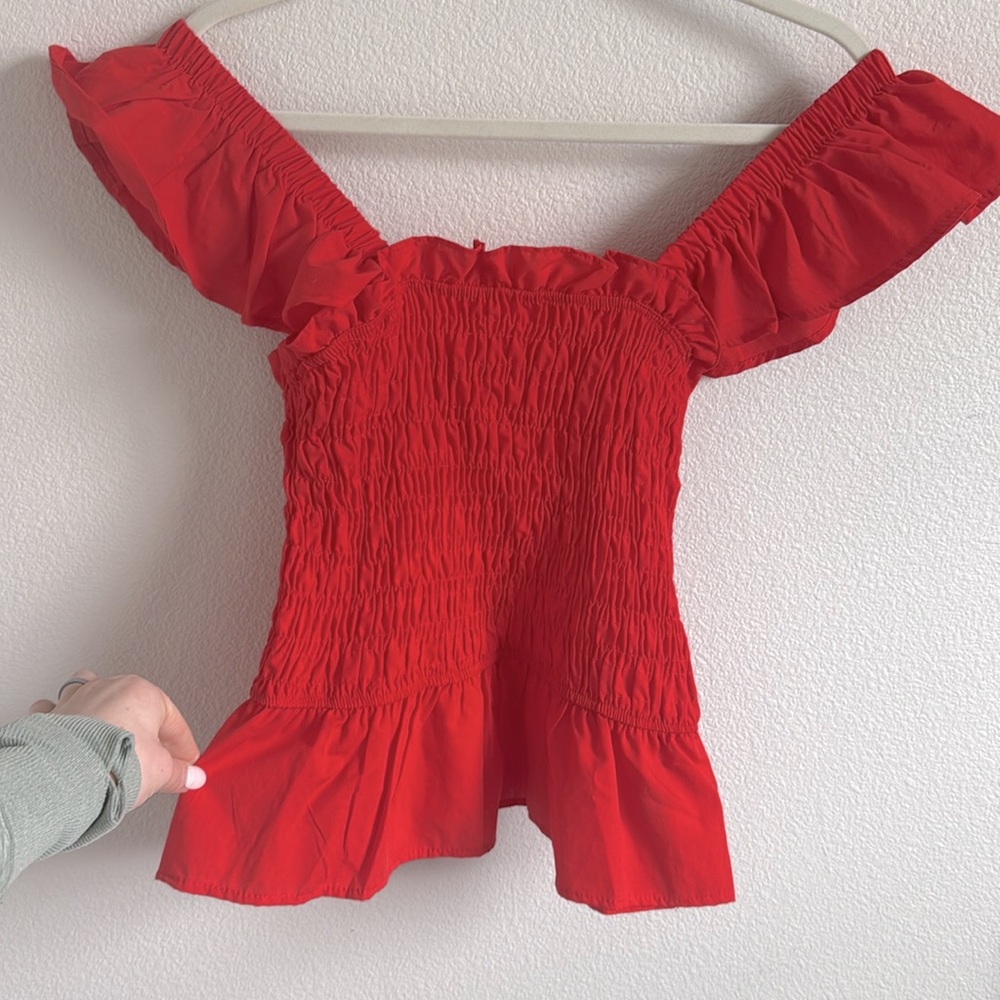Red Ruffled Women's Top - Picture 2 of 3